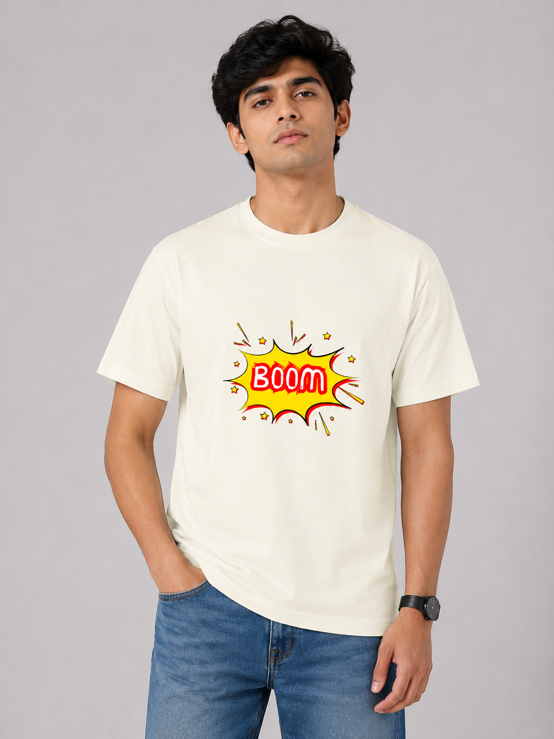 BOOM Graphic Printed Classic Crew Cotton T-Shirt for Men