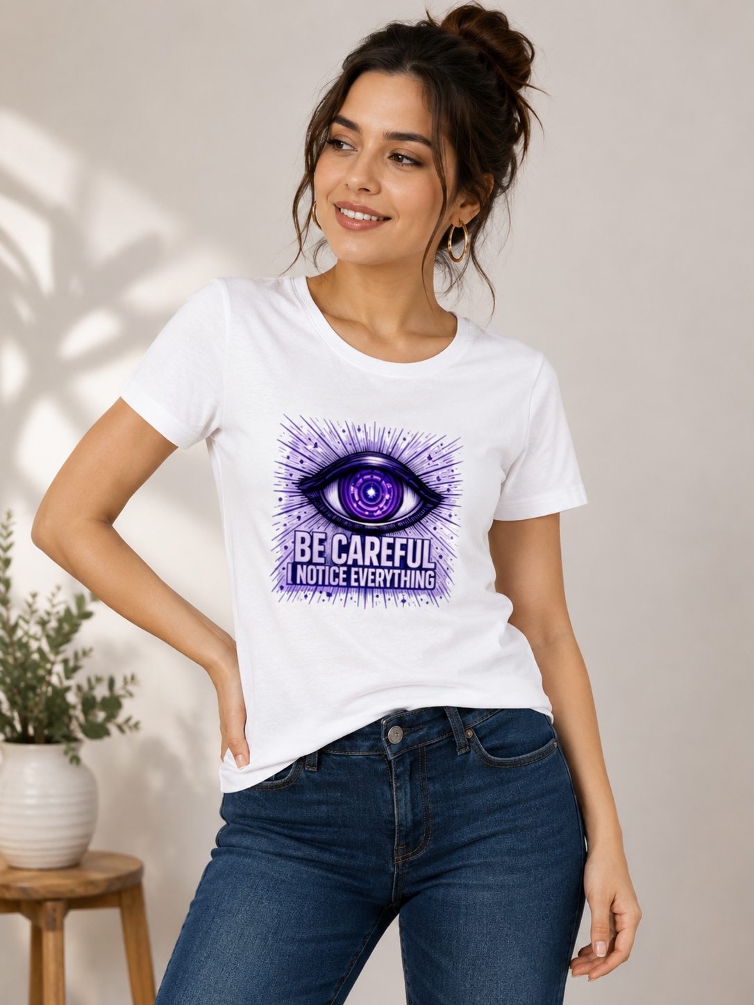 Be Careful I Notice Everything - Classic Crew Cotton T-Shirt for Women