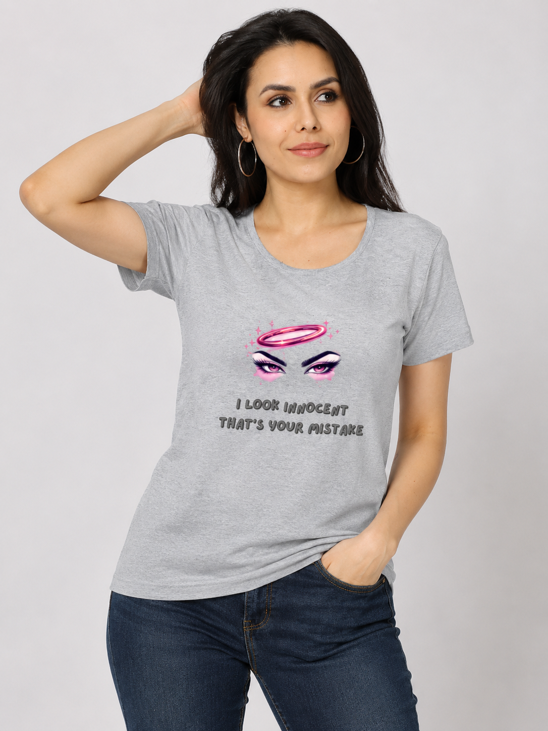 I Look Innocent That's Your Mistake T-Shirt - Classic Crew Cotton T-Shirt for Women