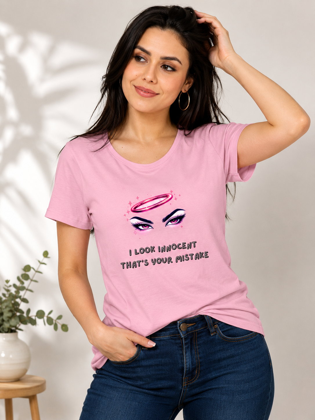 I Look Innocent That's Your Mistake T-Shirt - Classic Crew Cotton T-Shirt for Women