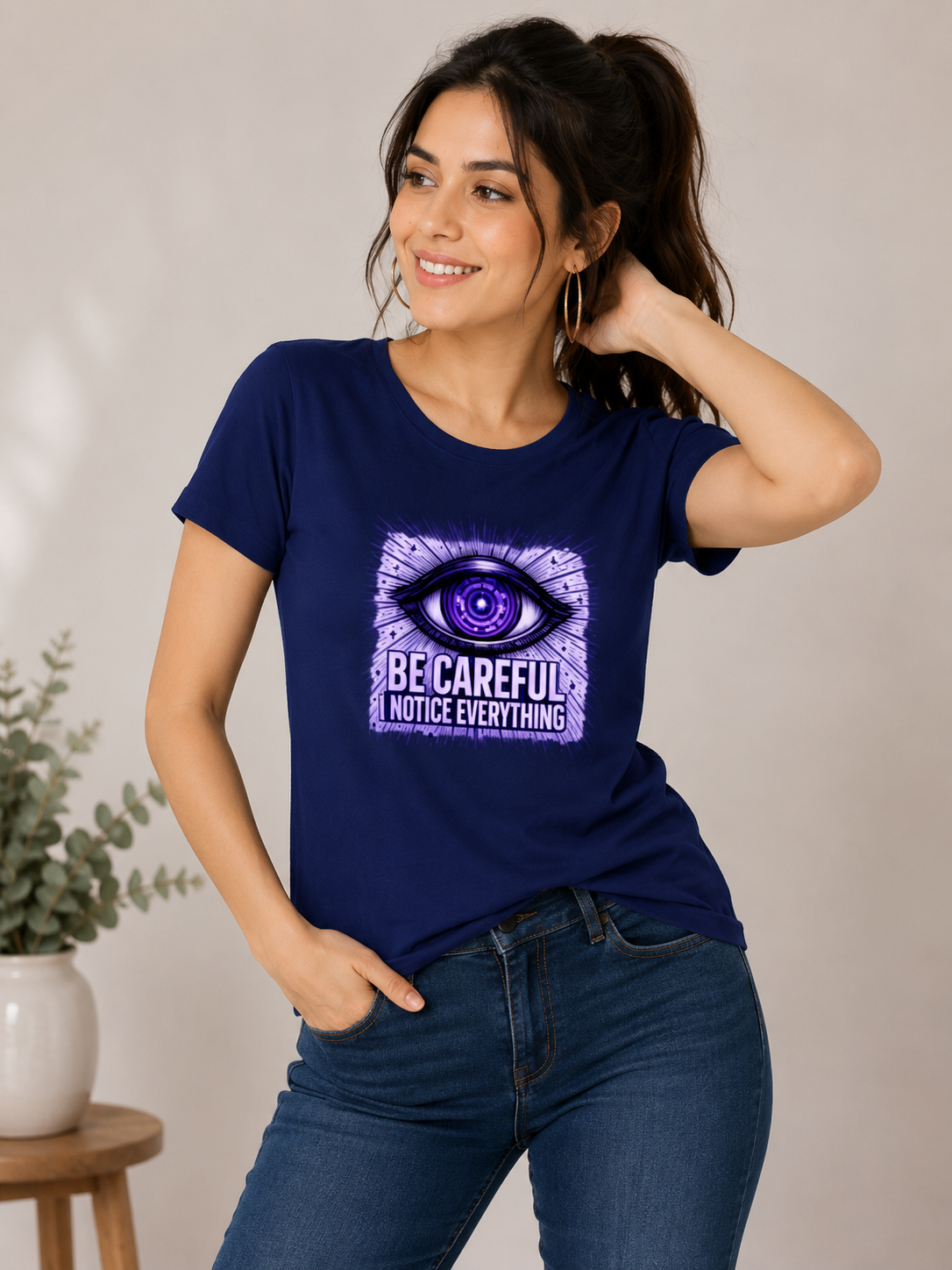Be Careful I Notice Everything - Classic Crew Cotton T-Shirt for Women