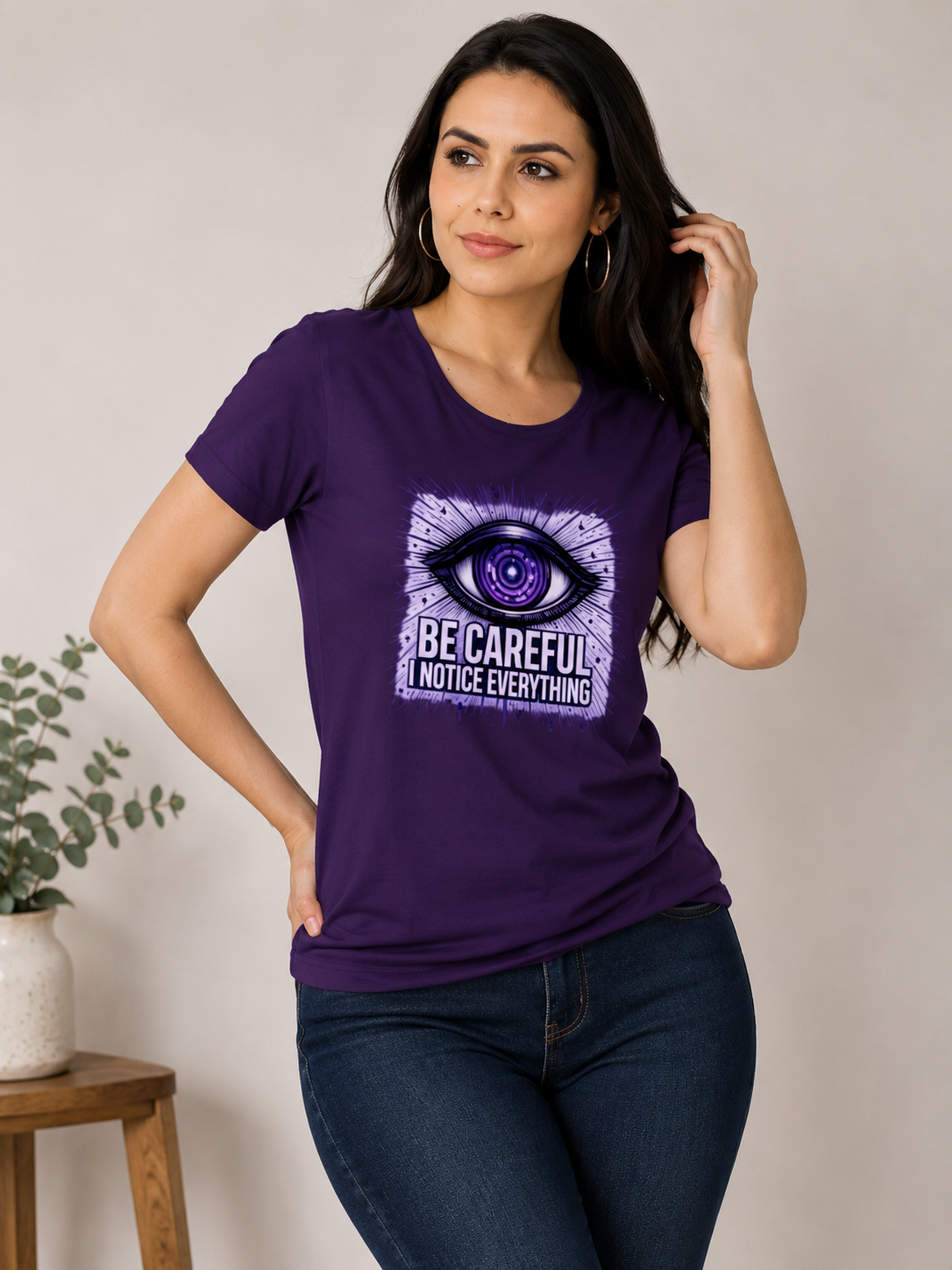 Be Careful I Notice Everything - Classic Crew Cotton T-Shirt for Women