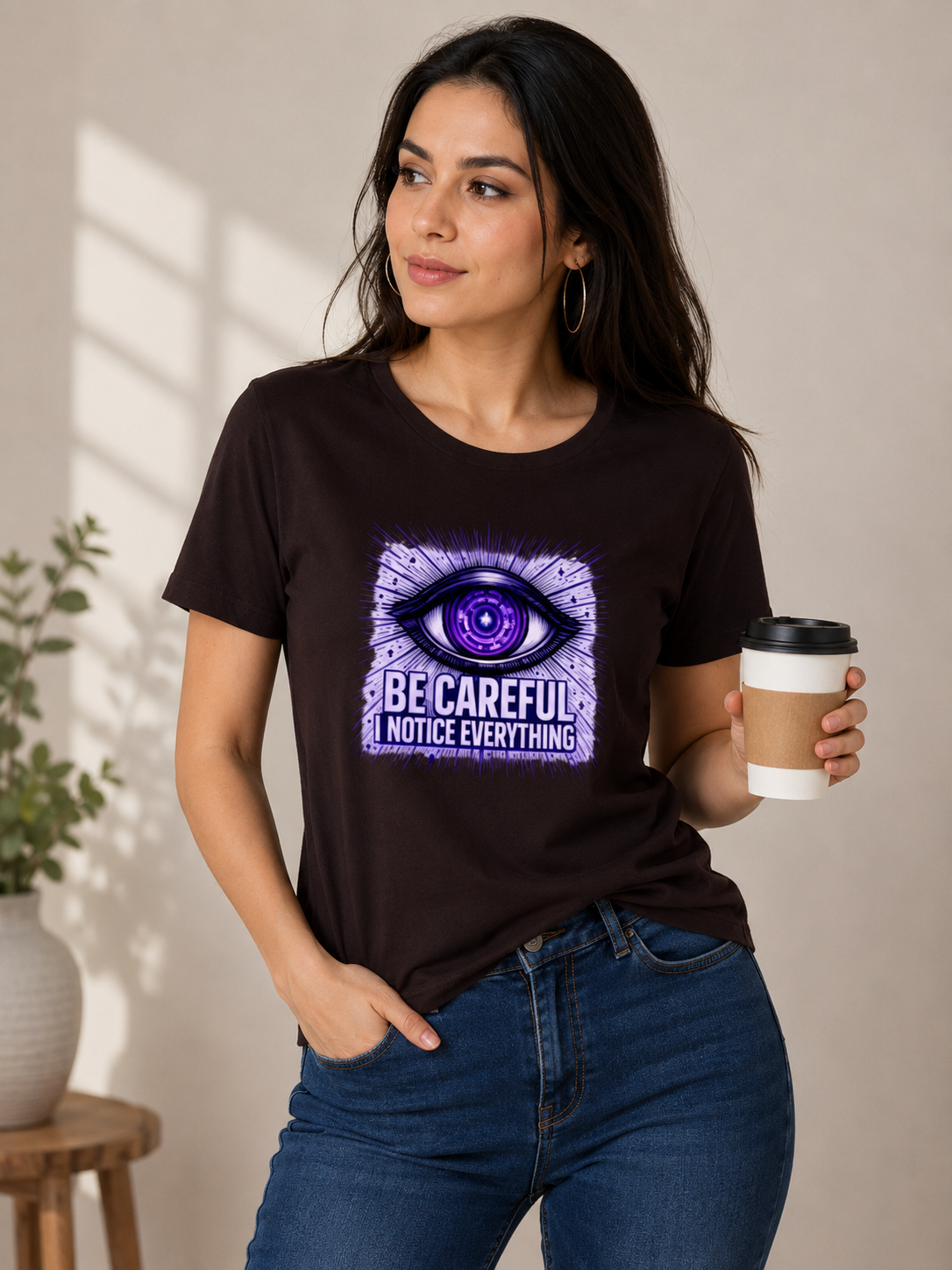 Be Careful I Notice Everything - Classic Crew Cotton T-Shirt for Women