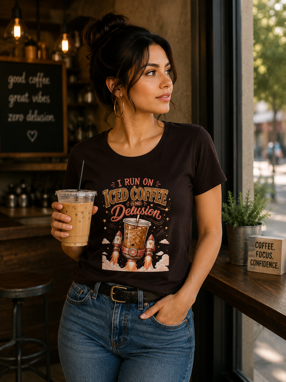 I Run on Iced Coffee and Delusion - Classic Crew Cotton T-Shirt for Women