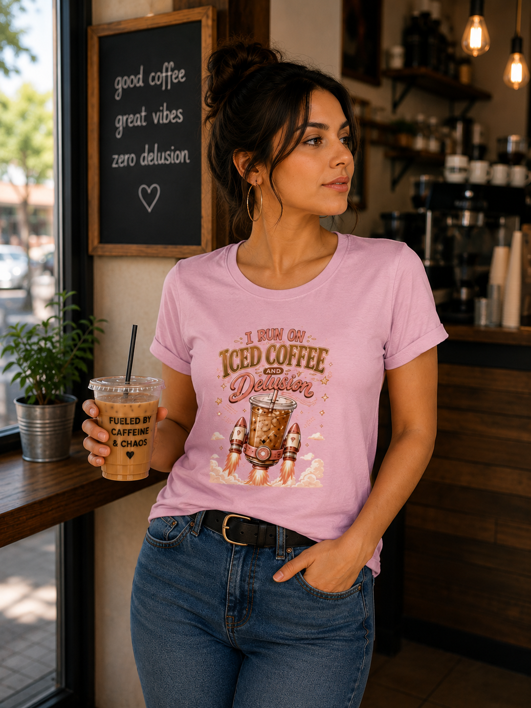 I Run on Iced Coffee and Delusion - Classic Crew Cotton T-Shirt for Women
