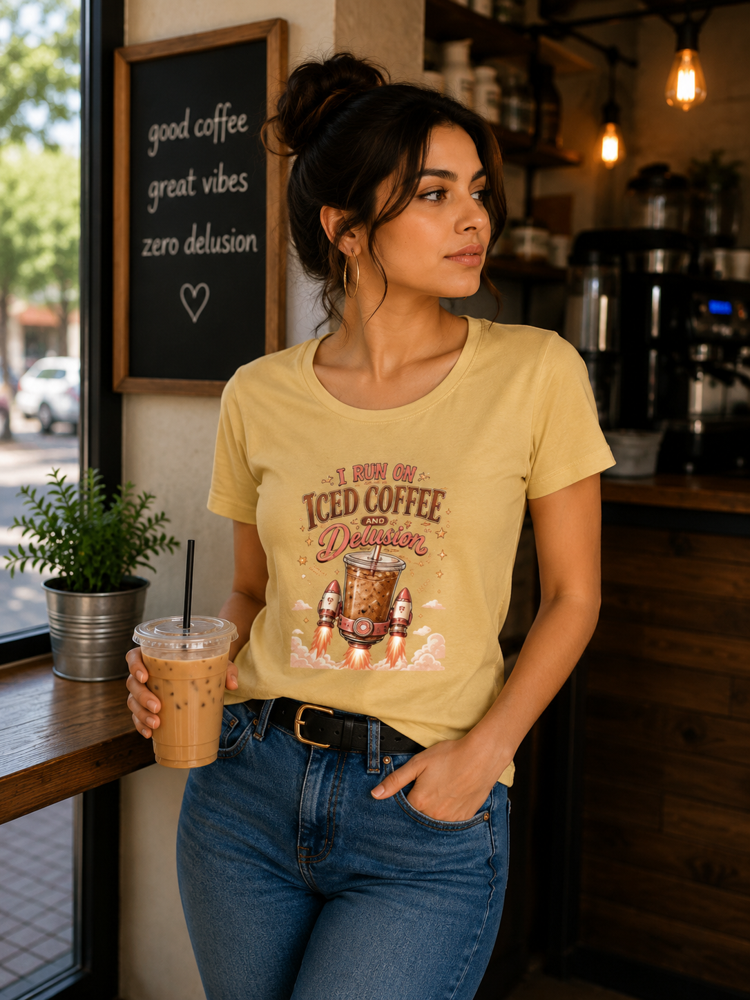 I Run on Iced Coffee and Delusion - Classic Crew Cotton T-Shirt for Women
