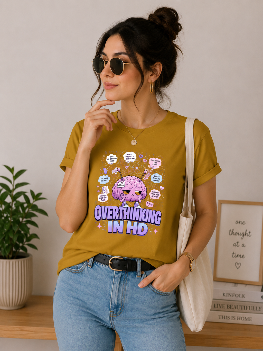 Overthinking In HD - Classic Crew Cotton T-Shirt for Women