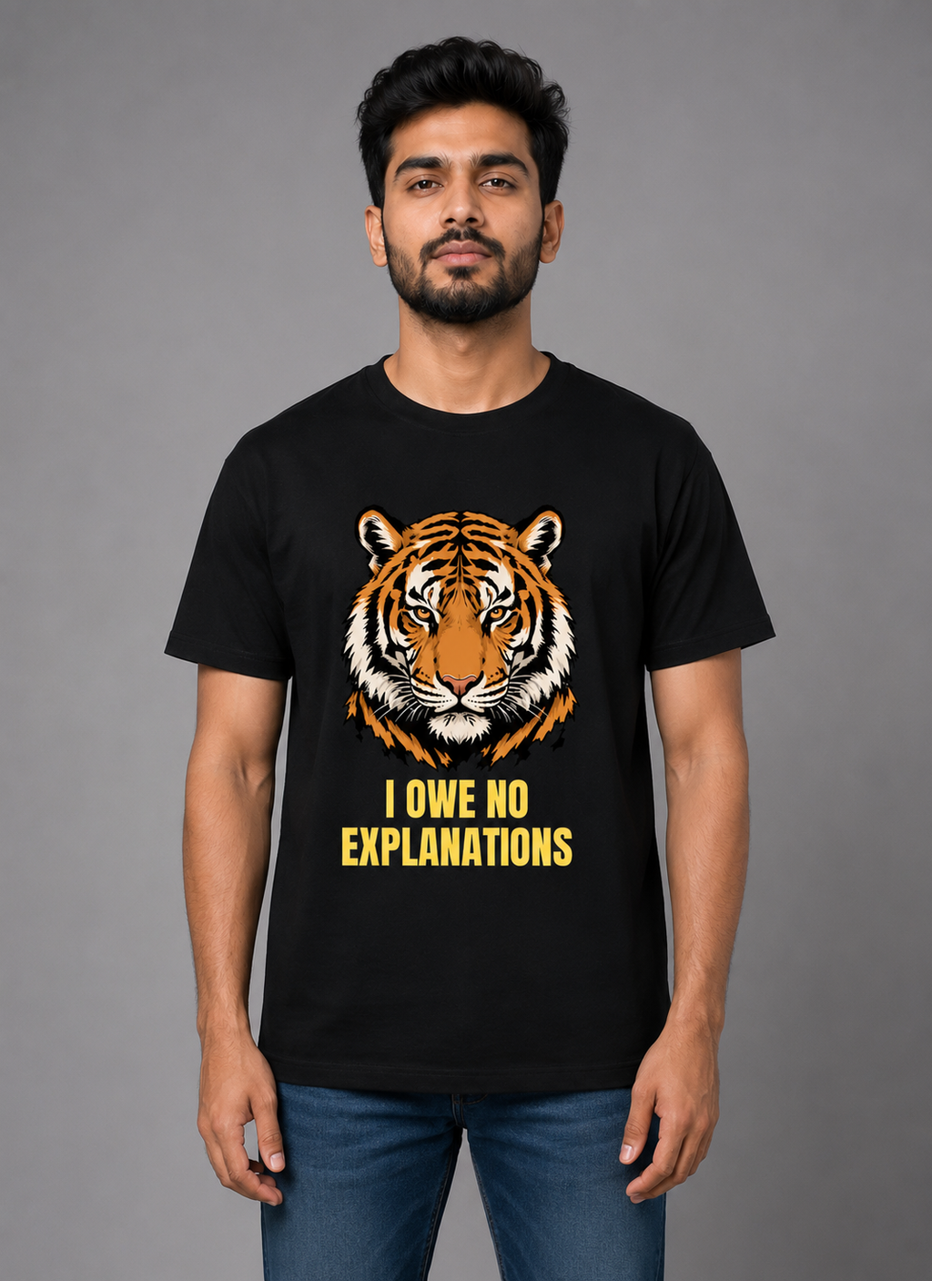 I Owe No Explanations Tiger Graphic T-Shirt | Men's Cotton Regular Fit Tee