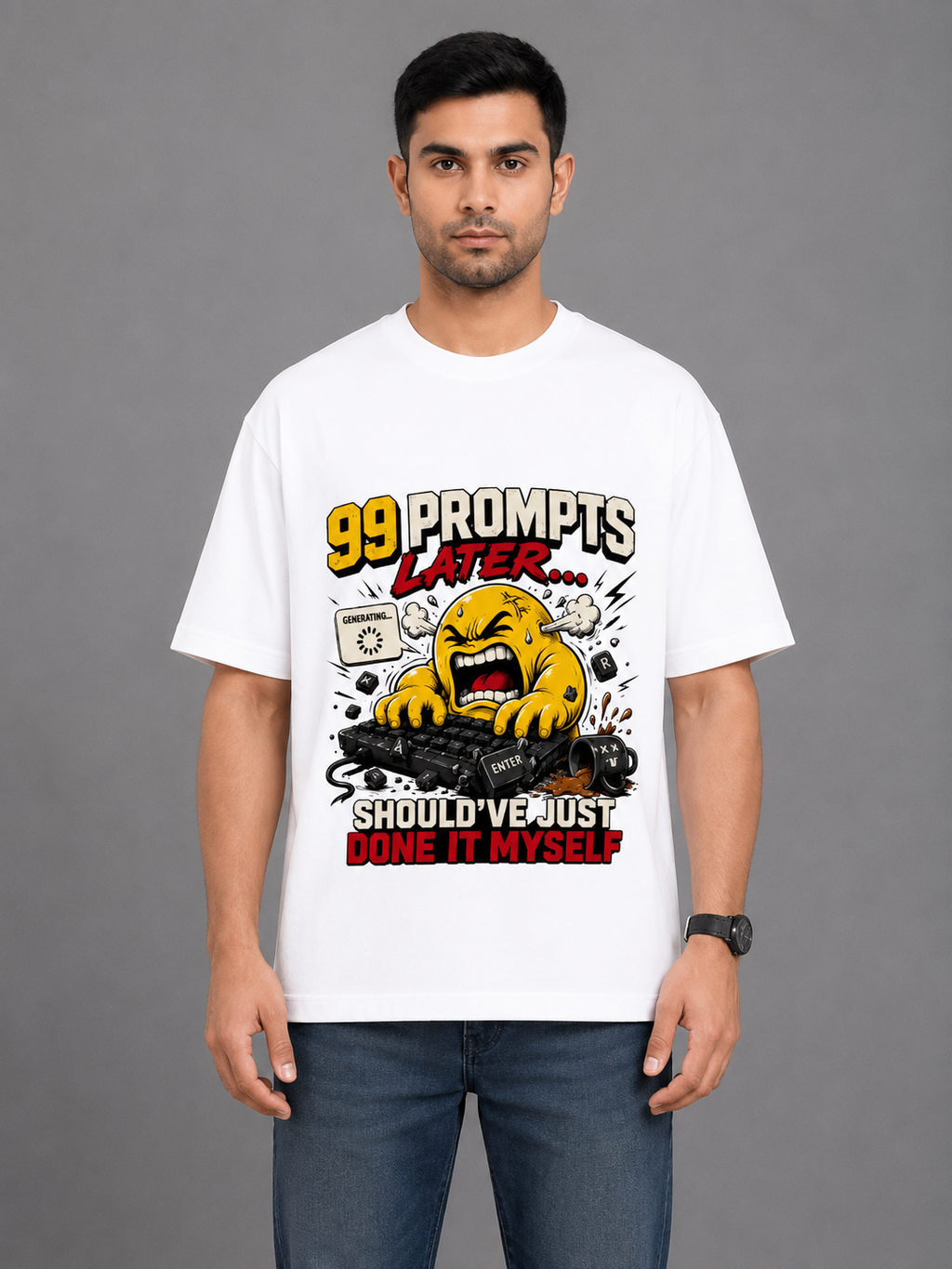 99 Prompts Later... Should've Just Done It Myself Men's Oversized T-Shirt