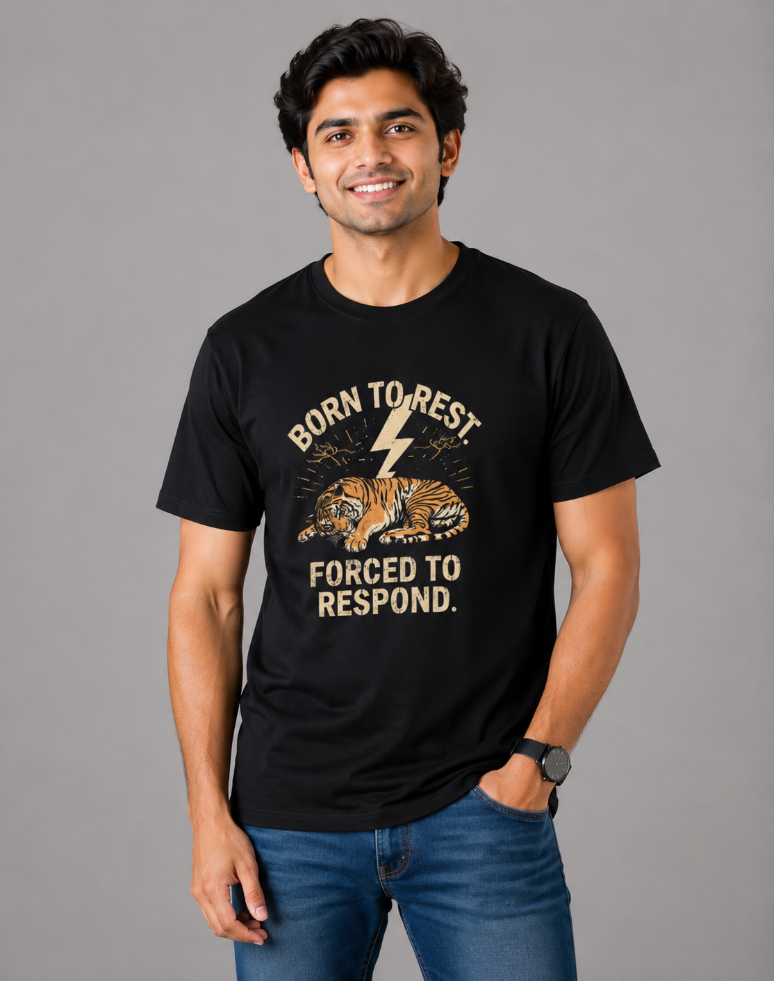 Born To Rest Forced to Respond - Classic Crew Cotton T-Shirt for Men
