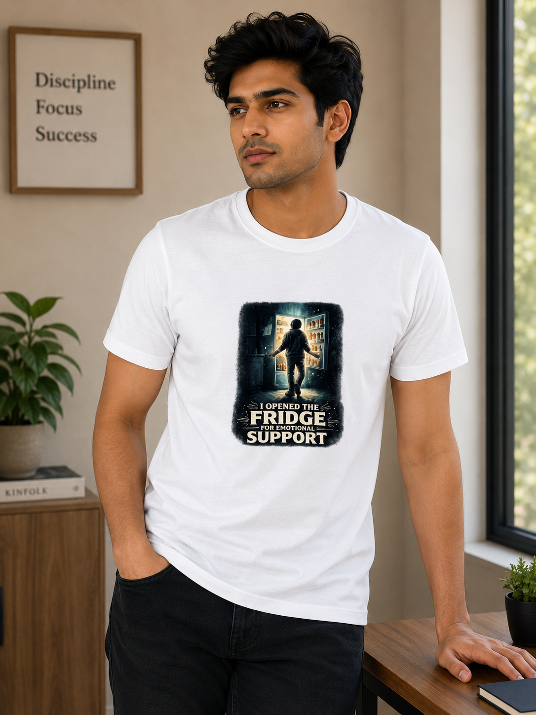 I Opened The Fridge For Emotional Support Funny T-Shirt | Sarcastic Cotton Graphic Tee