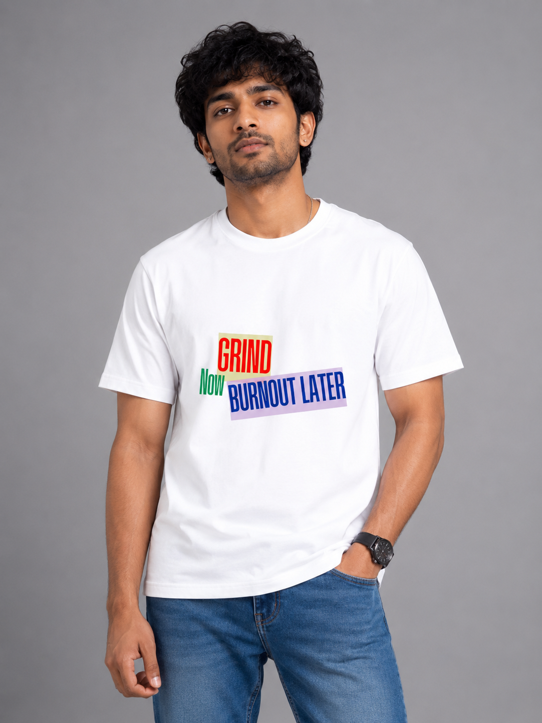 Grind Now Burnout Later - Classic Crew Cotton T-Shirt for Men