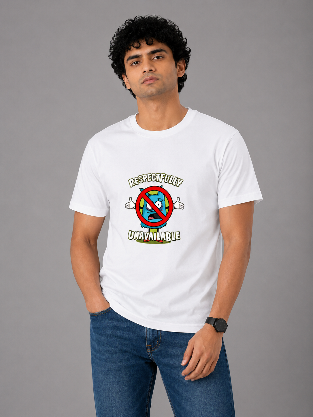 Respectfully Unavailable - Classic Crew Cotton T-Shirt for Men
