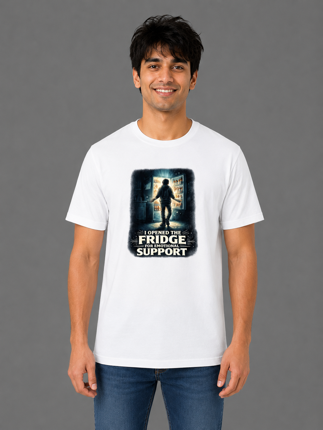 I Opened The Fridge For Emotional Support | Relatable Printed Men's Classic Crew Cotton T-Shirt | Printed Nonsense