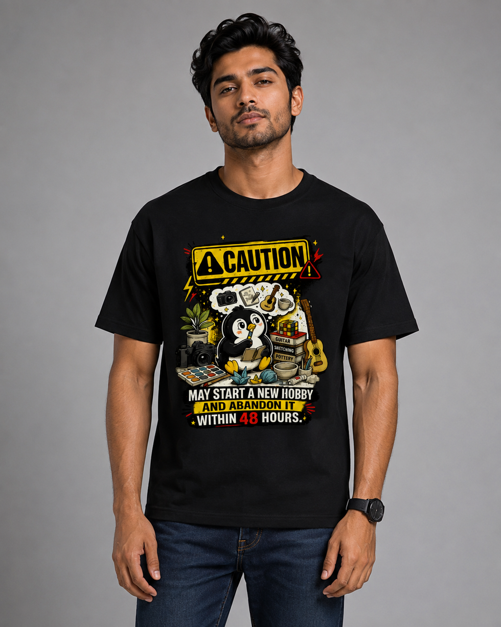 Caution: May Start a New Hobby T-Shirt | Cotton Printed Men's T-Shirt