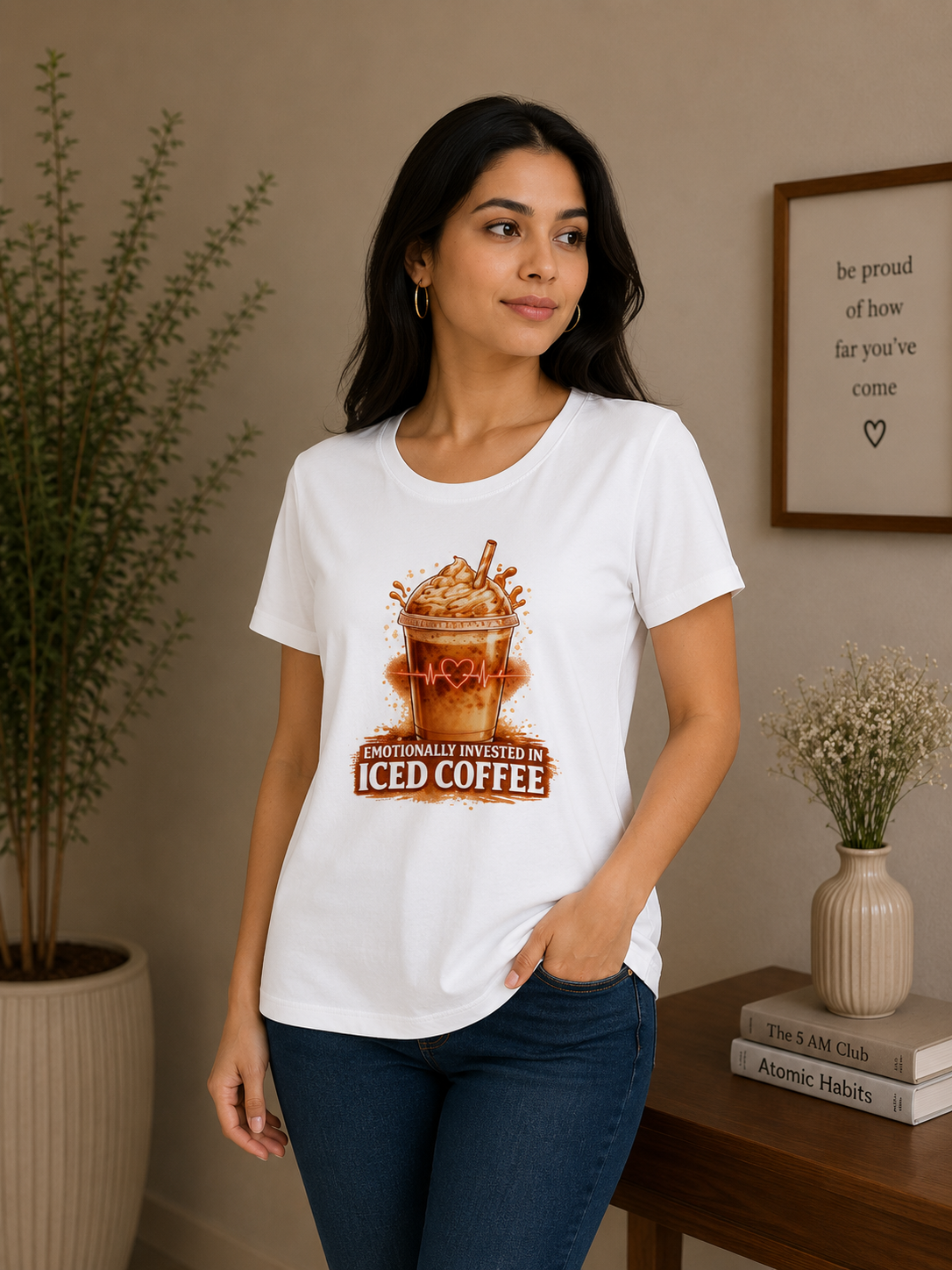 Emotionally Invested in Iced Coffee - Classic Crew Cotton T-Shirt for Women