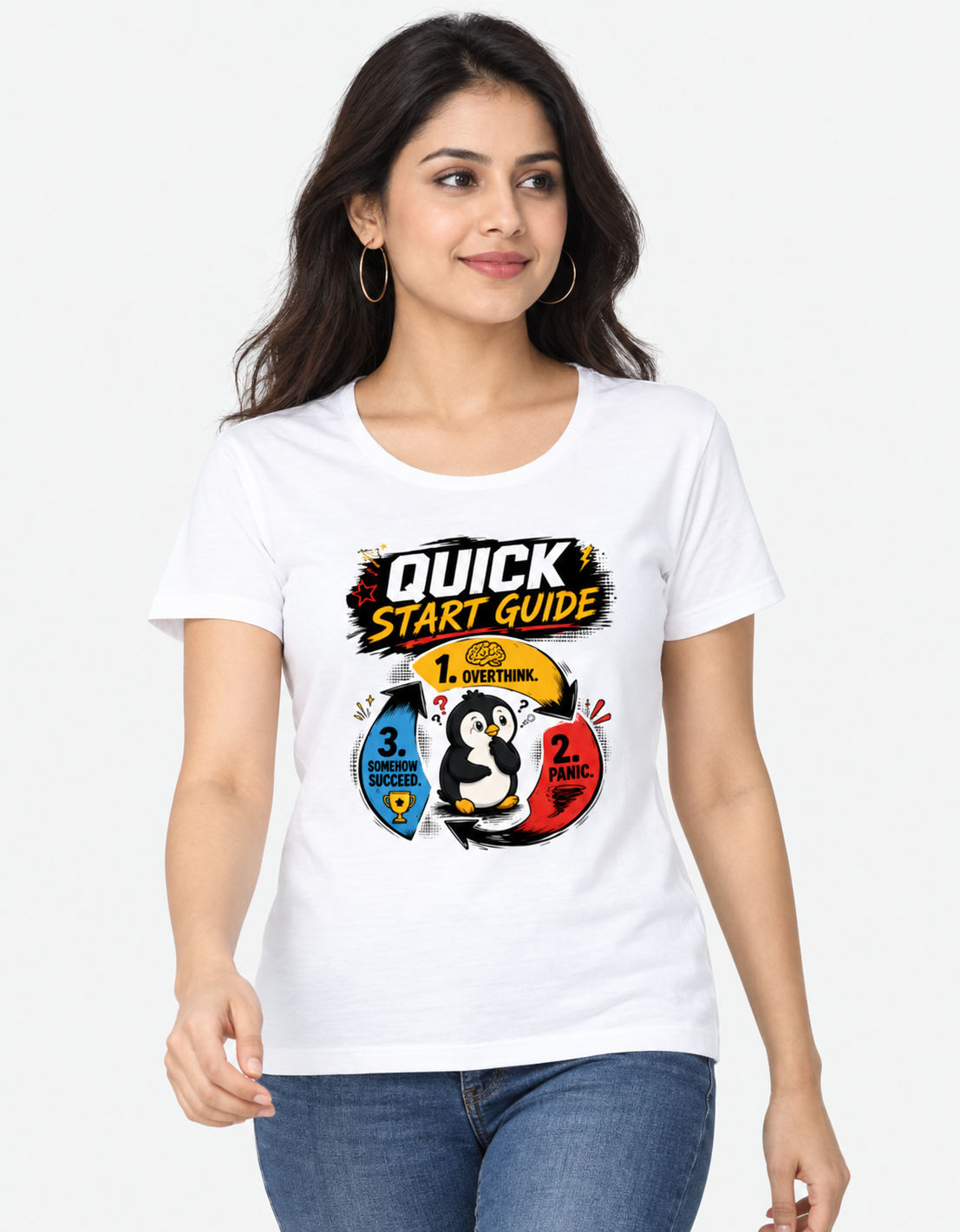 Quick Start Guide Graphic T-Shirt – Funny Penguin Cotton T-shirt