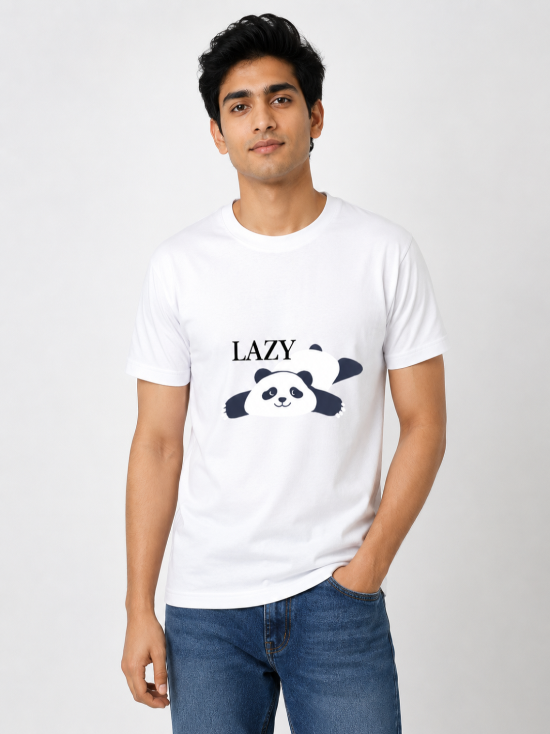 Lazy Panda - Classic Crew Cotton T-Shirt for Men