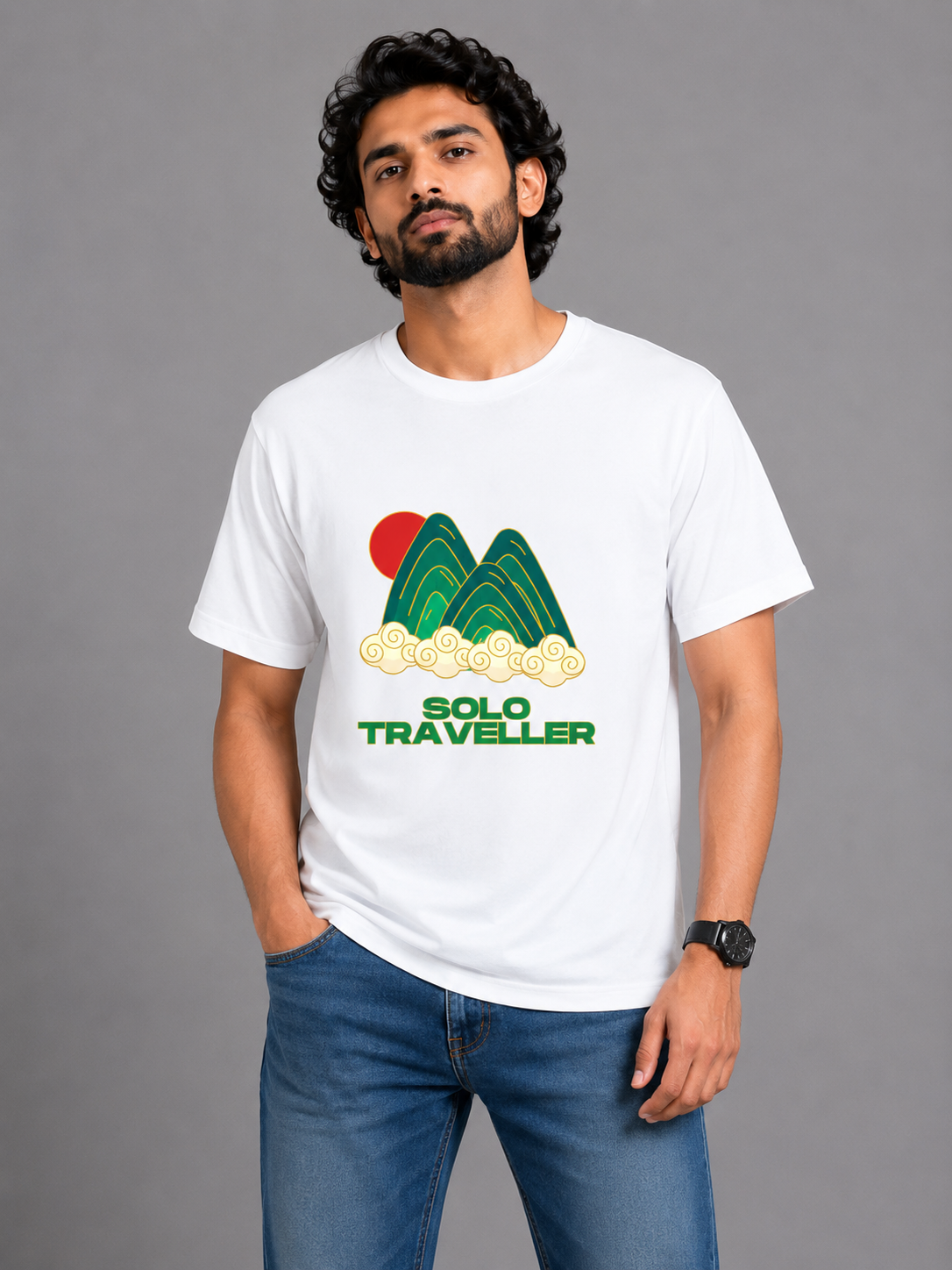 Solo Traveller Graphic Printed Classic Crew Cotton T-Shirt for Men