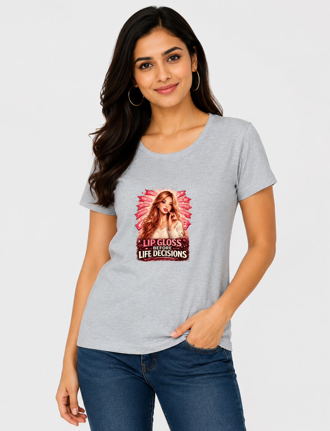 Lip Gloss Before Life Decisions - Classic Crew Cotton T-Shirt for Women