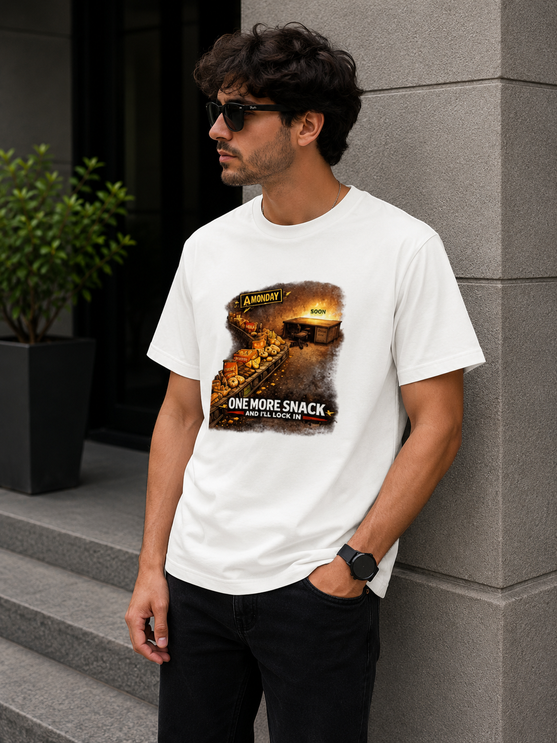 One More Snack and I'll Lock in T-Shirt | Procrastination Humor Graphic Cotton t-shirt