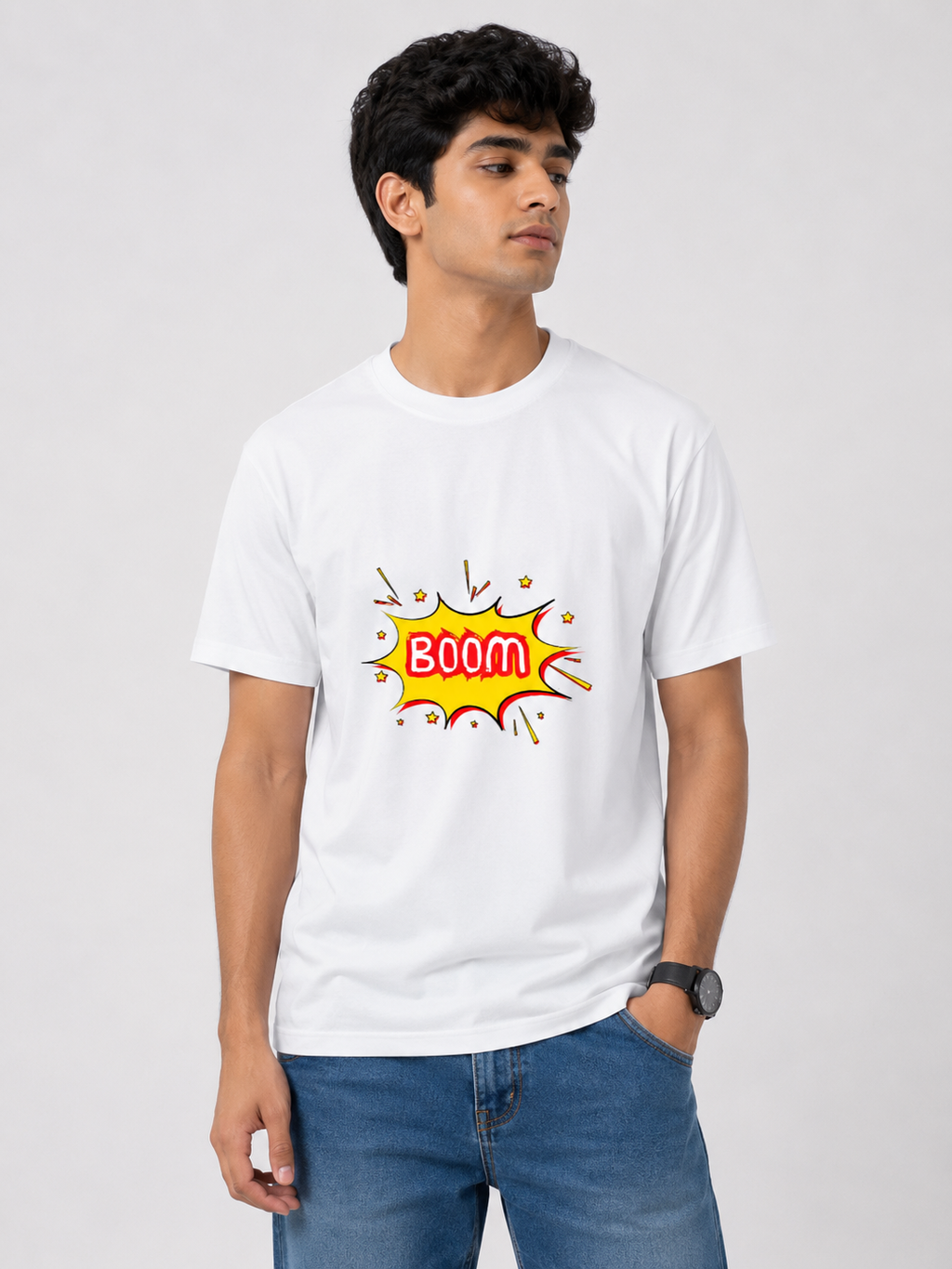 BOOM Graphic Printed Classic Crew Cotton T-Shirt for Men