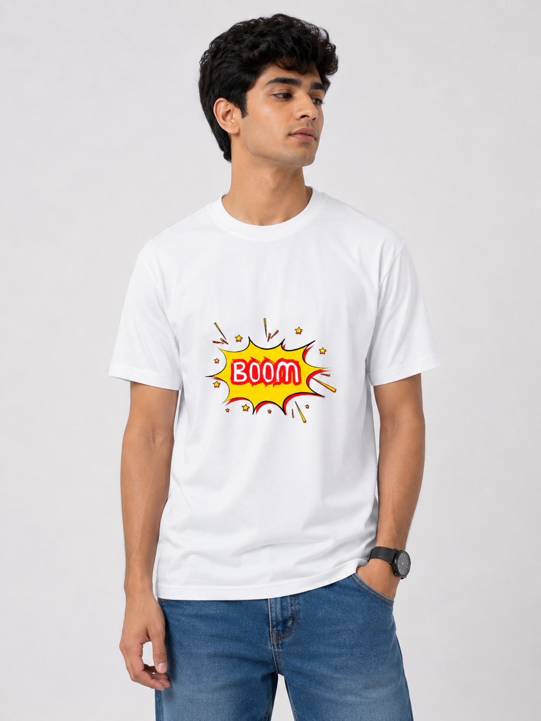 BOOM Graphic Printed Classic Crew Cotton T-Shirt for Men
