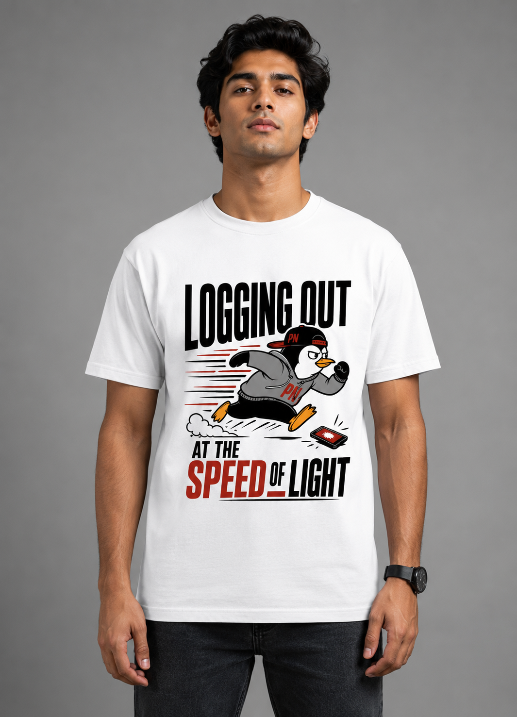 Logging Out at the Speed of Light Graphic T-Shirt | Cotton Printed Men's T-Shirt