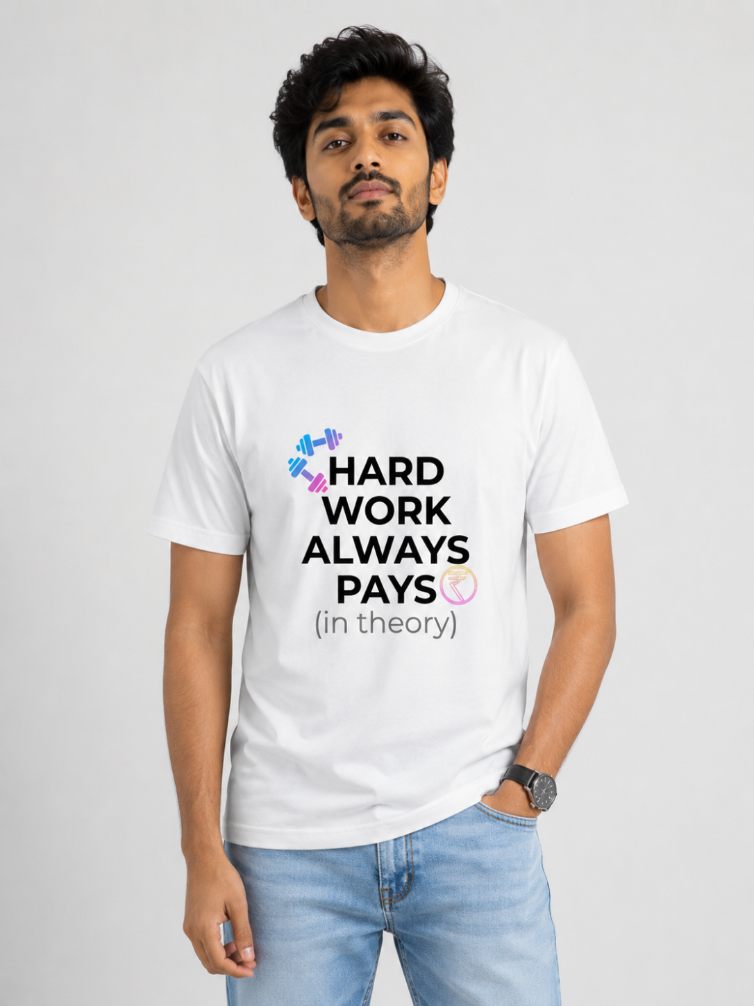 Hard Work Always Pays (In Theory) - Classic Crew Cotton T-Shirt for Men