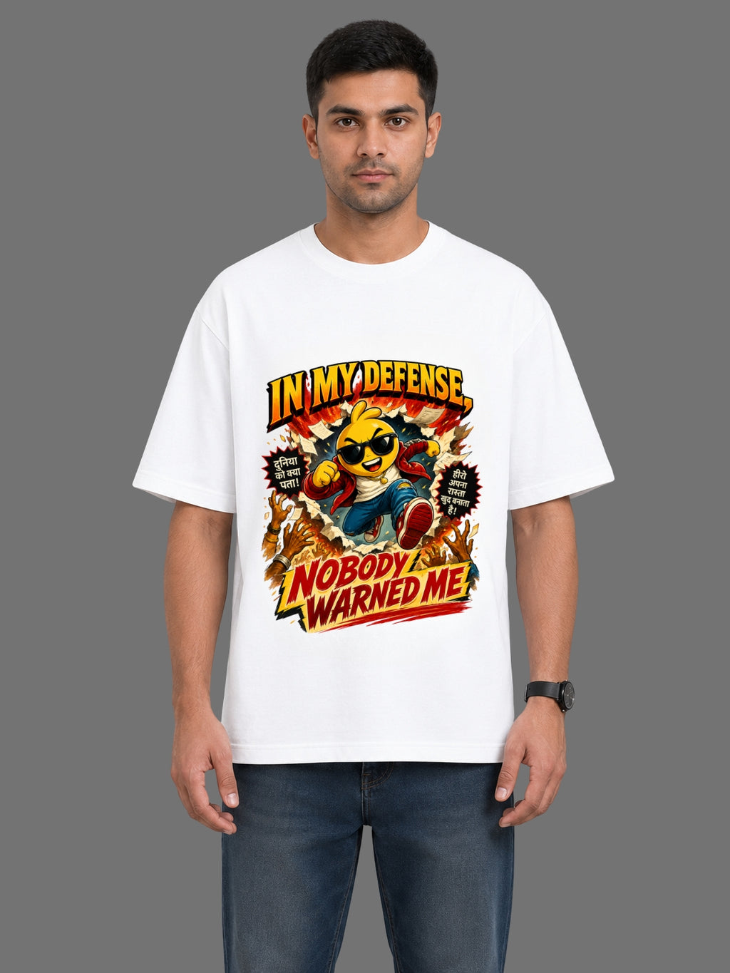 In My Defense, Nobody Warned Me Classic Crew Oversized T-Shirt