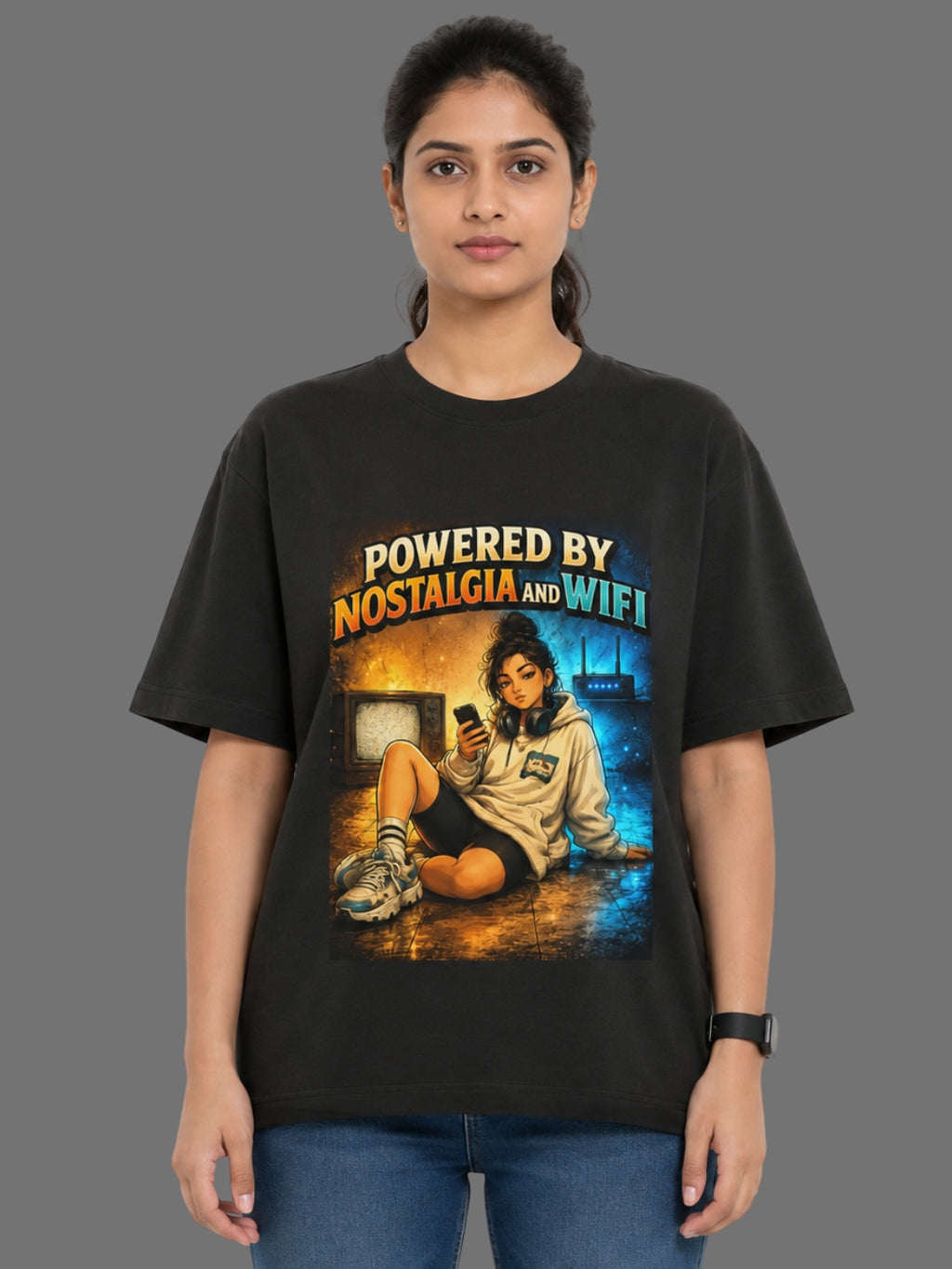 Powered by Nostalgia and WiFi Women's Oversized T-Shirt