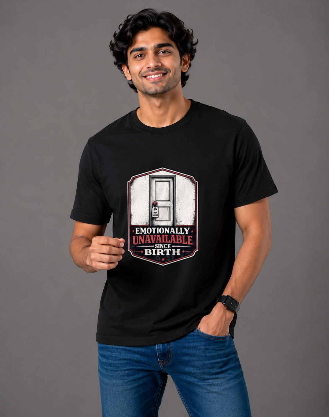 Emotionally Unavailable Since Birth - Classic Crew Cotton T-Shirt for Men