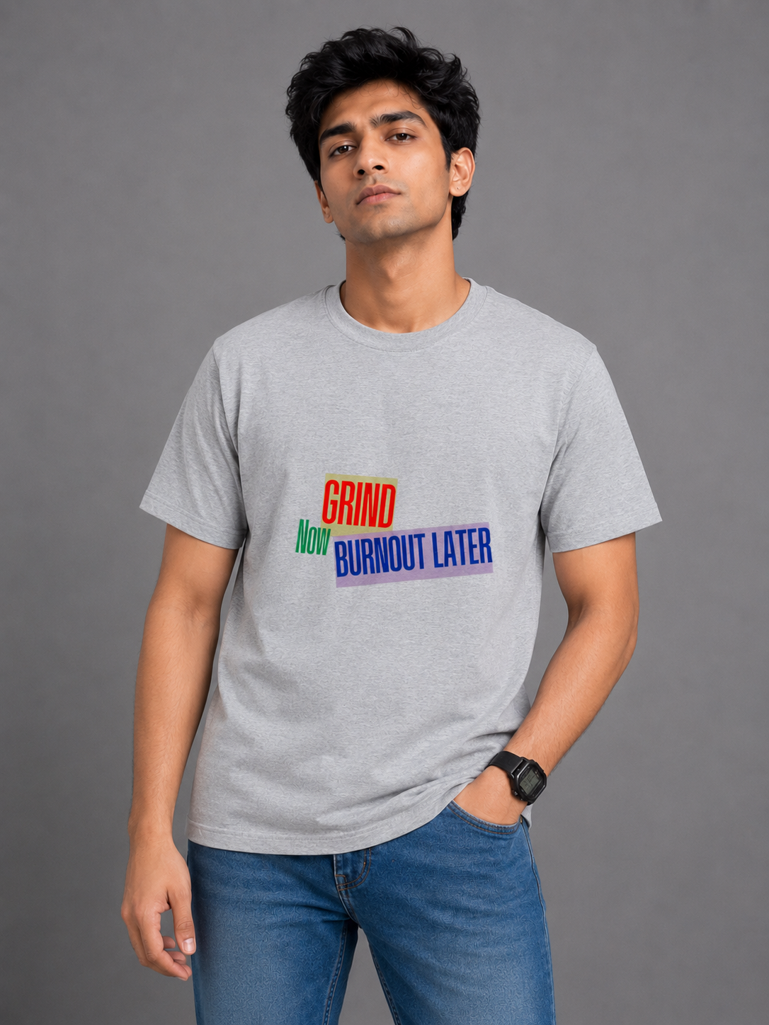 Grind Now Burnout Later - Classic Crew Cotton T-Shirt for Men