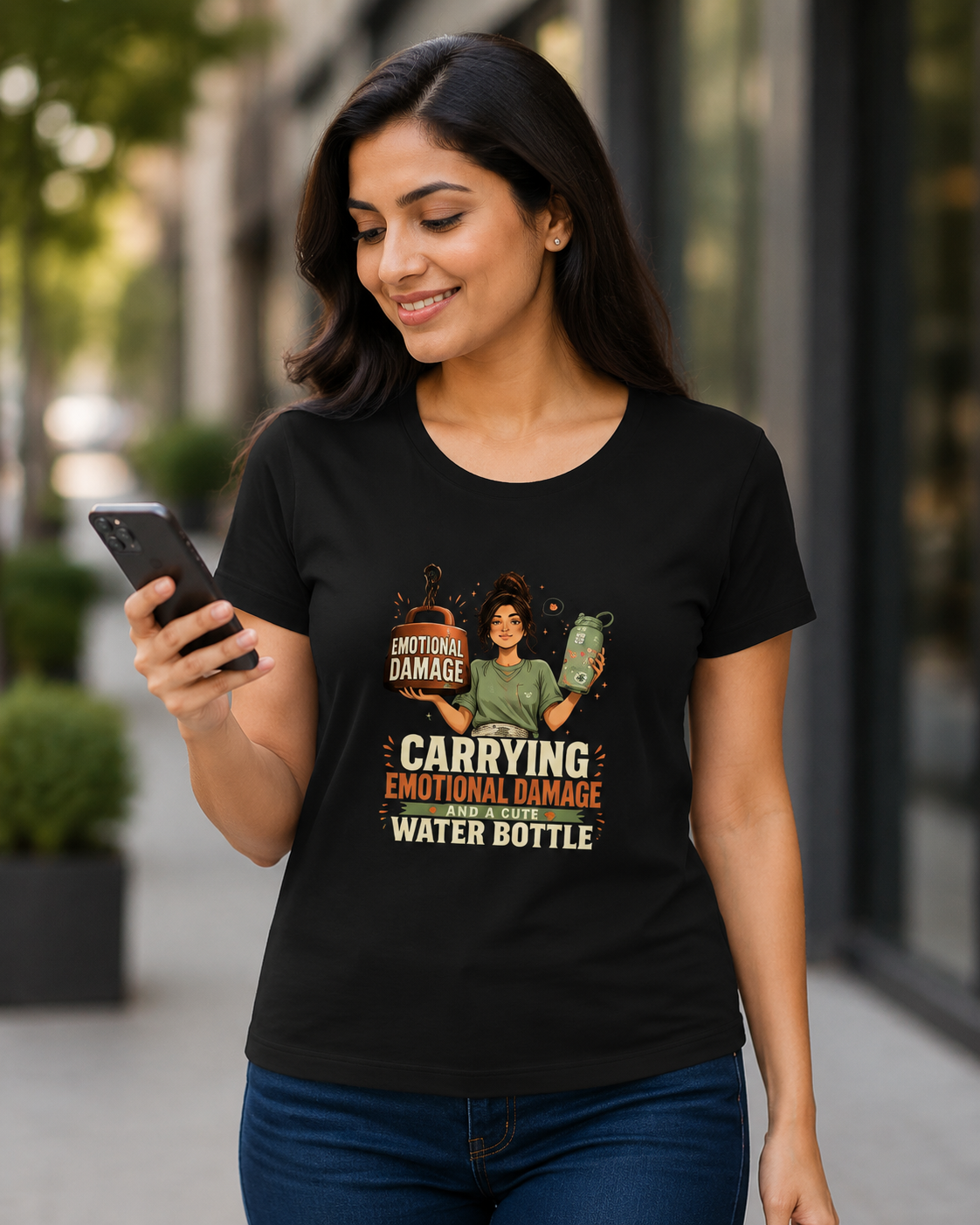 Carrying Emotional Damage and a Cute Water Bottle Women's Graphic T-Shirt