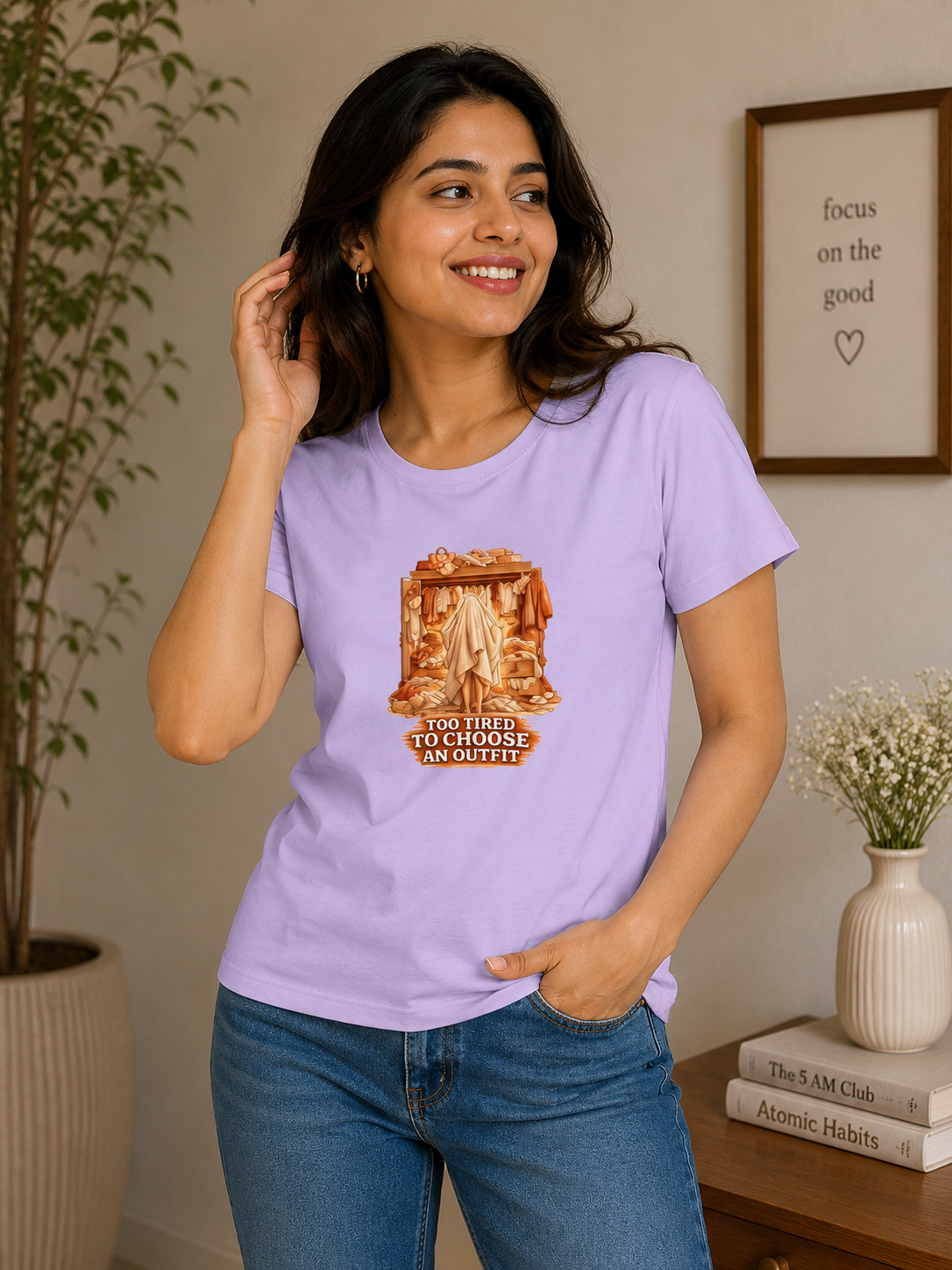 Too Tired to Choose an Outfit - Classic Crew Cotton T-Shirt for Women
