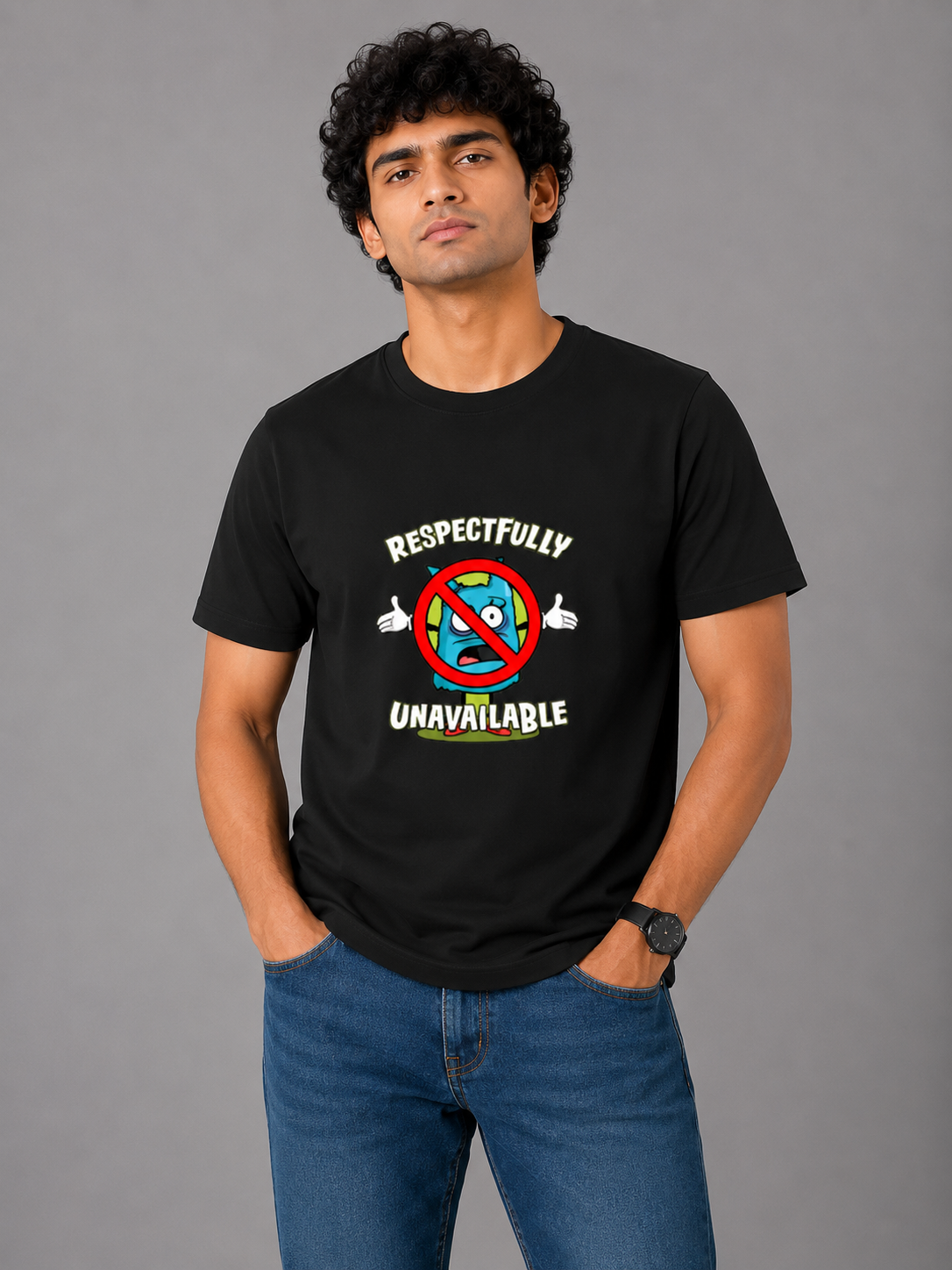 Respectfully Unavailable - Classic Crew Cotton T-Shirt for Men