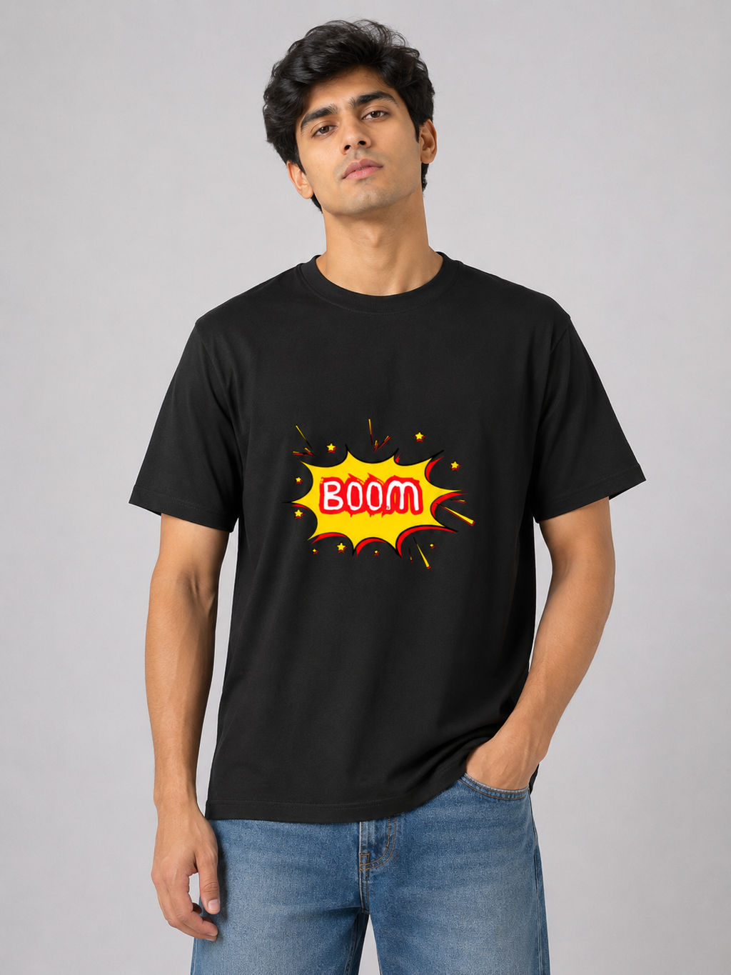 BOOM Graphic Printed Classic Crew Cotton T-Shirt for Men