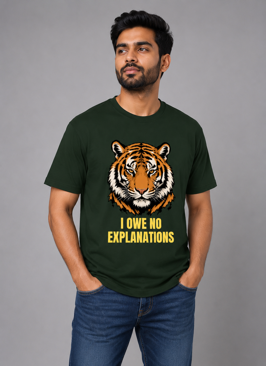 I Owe No Explanations Tiger Graphic T-Shirt | Men's Cotton Regular Fit Tee