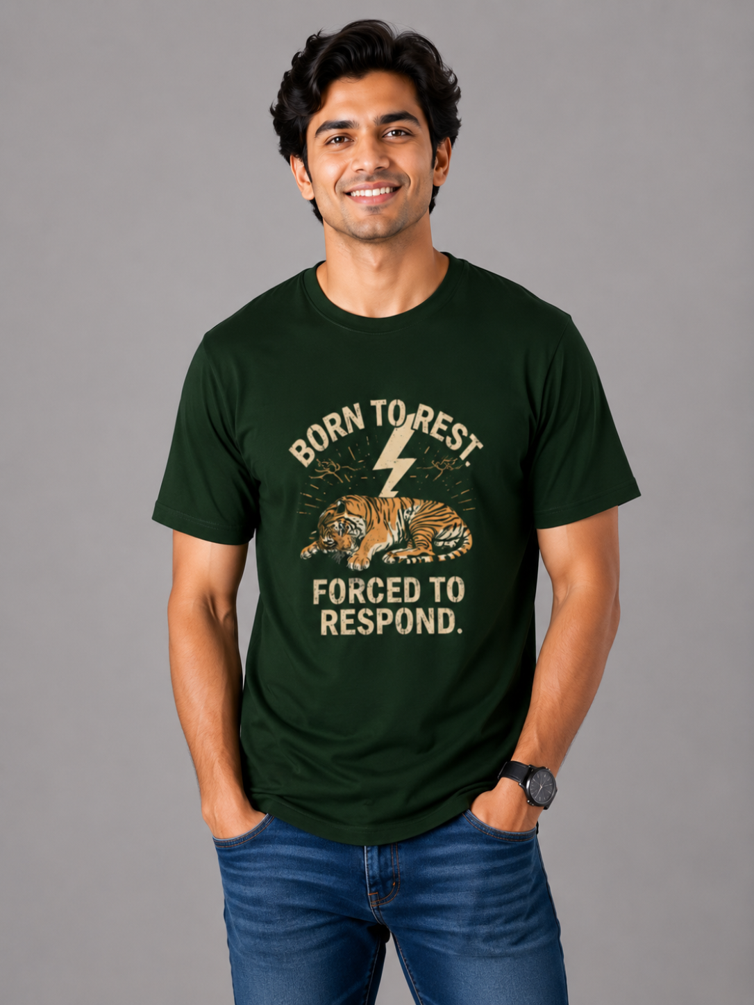 Born To Rest Forced to Respond - Classic Crew Cotton T-Shirt for Men