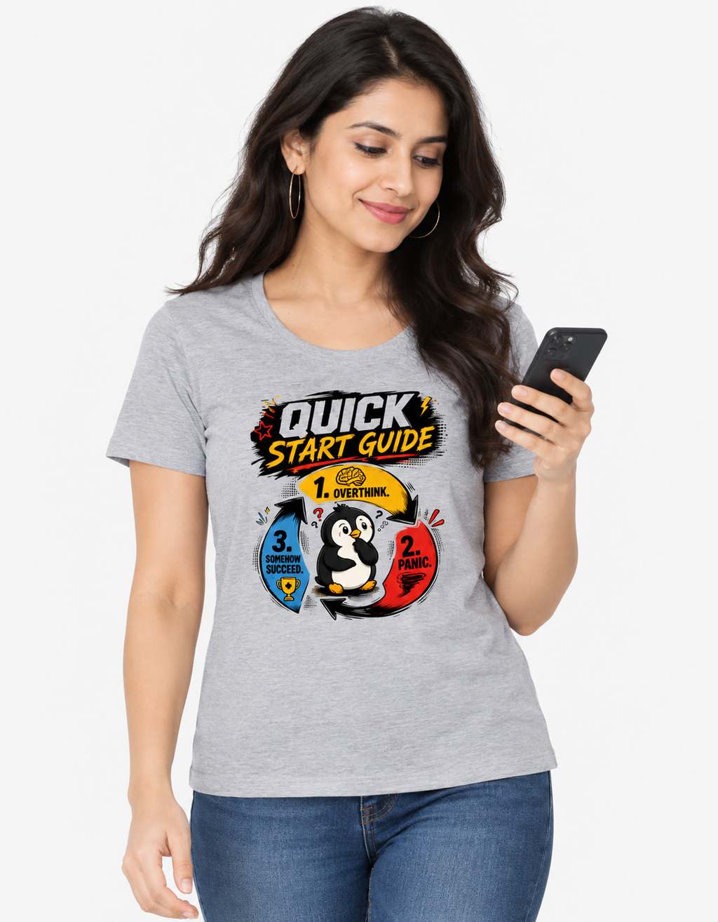 Quick Start Guide Graphic T-Shirt – Funny Penguin Cotton T-shirt