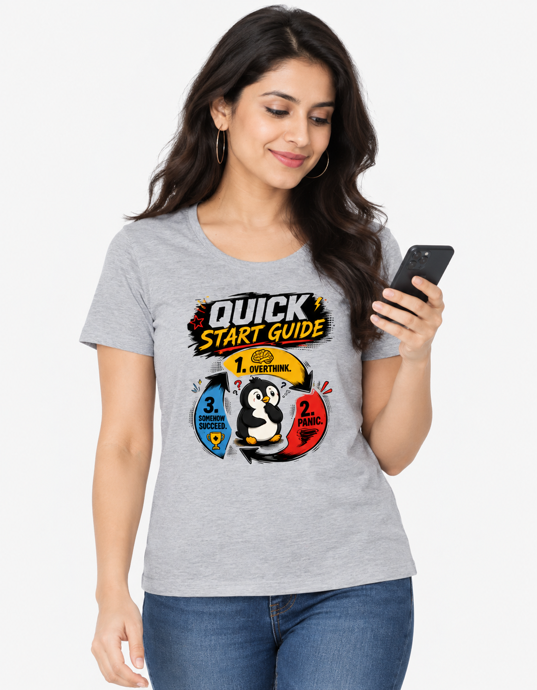 Quick Start Guide Graphic T-Shirt – Funny Penguin Cotton T-shirt