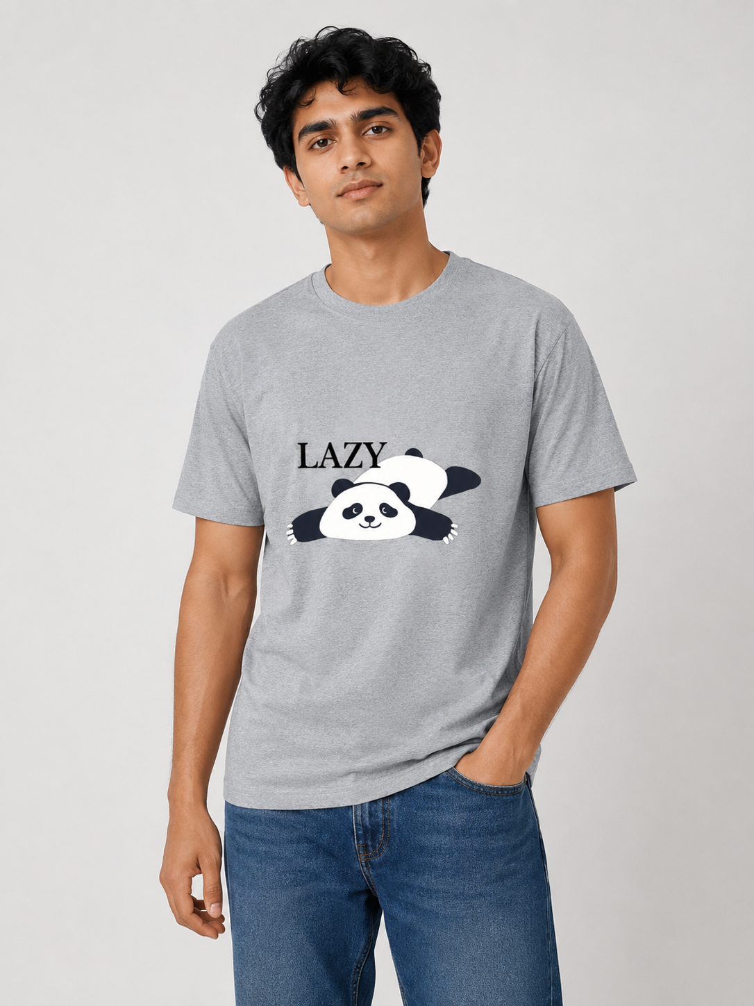 Lazy Panda - Classic Crew Cotton T-Shirt for Men