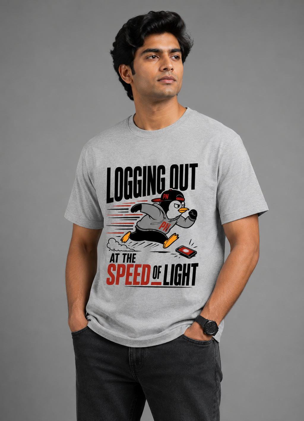 Logging Out at the Speed of Light Graphic T-Shirt | Cotton Printed Men's T-Shirt