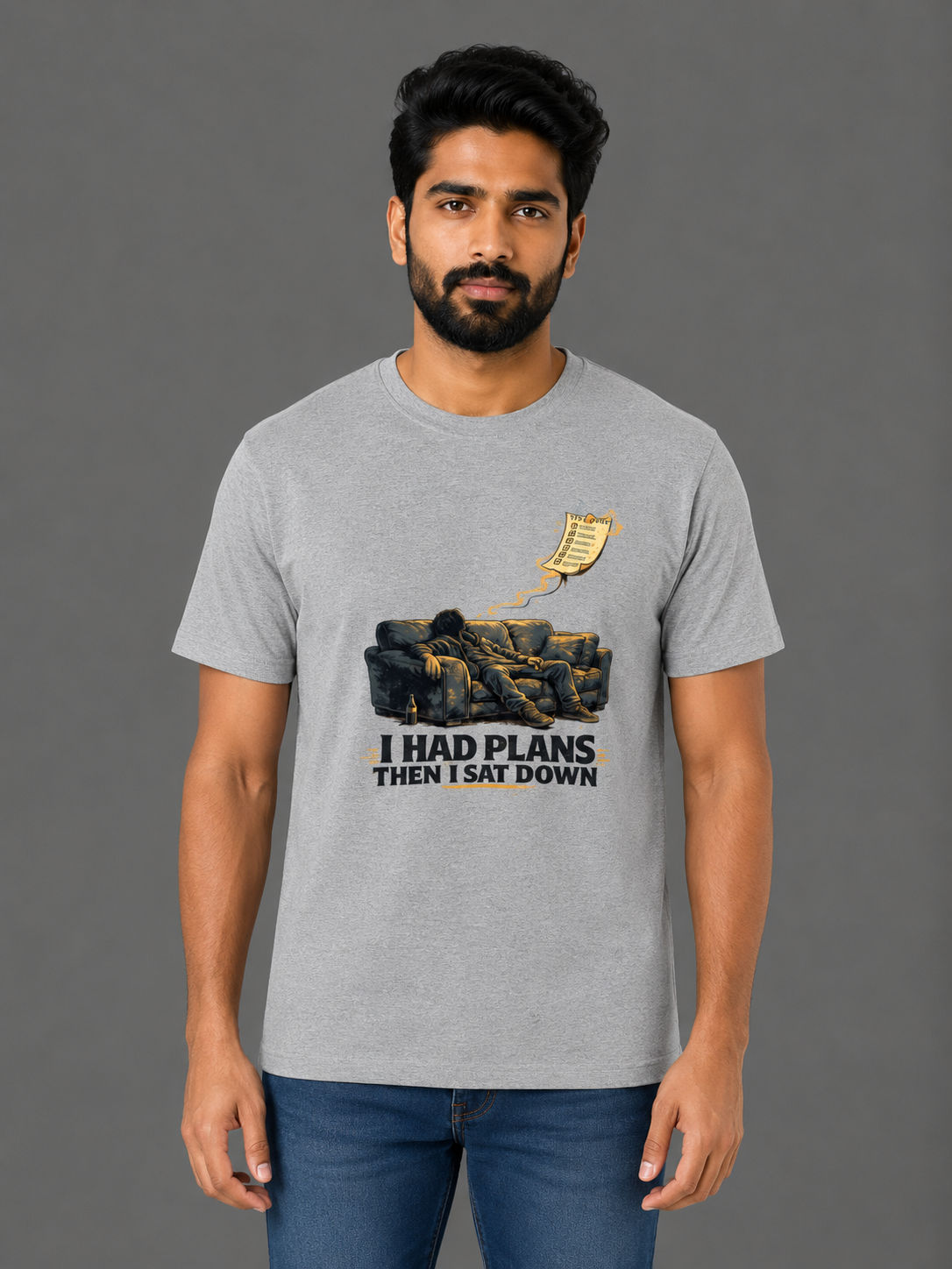 I Had Plans Then I Sat Down | Relatable Printed Men's Classic Crew Cotton T-Shirt | Printed Nonsense