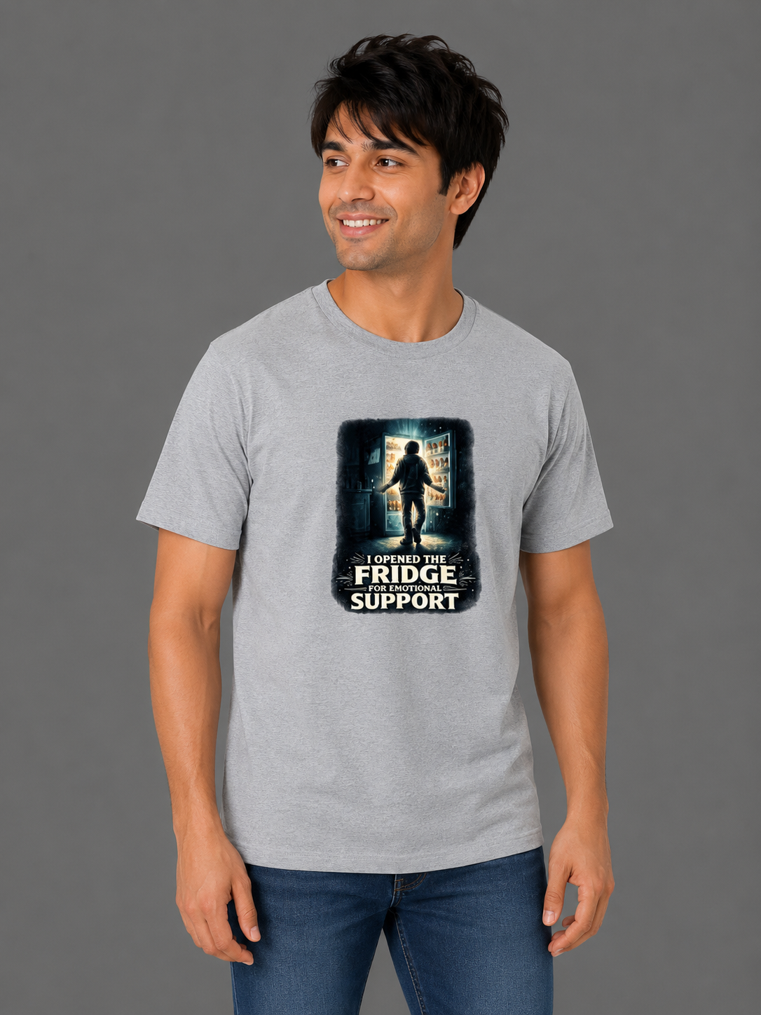 I Opened The Fridge For Emotional Support | Relatable Printed Men's Classic Crew Cotton T-Shirt | Printed Nonsense