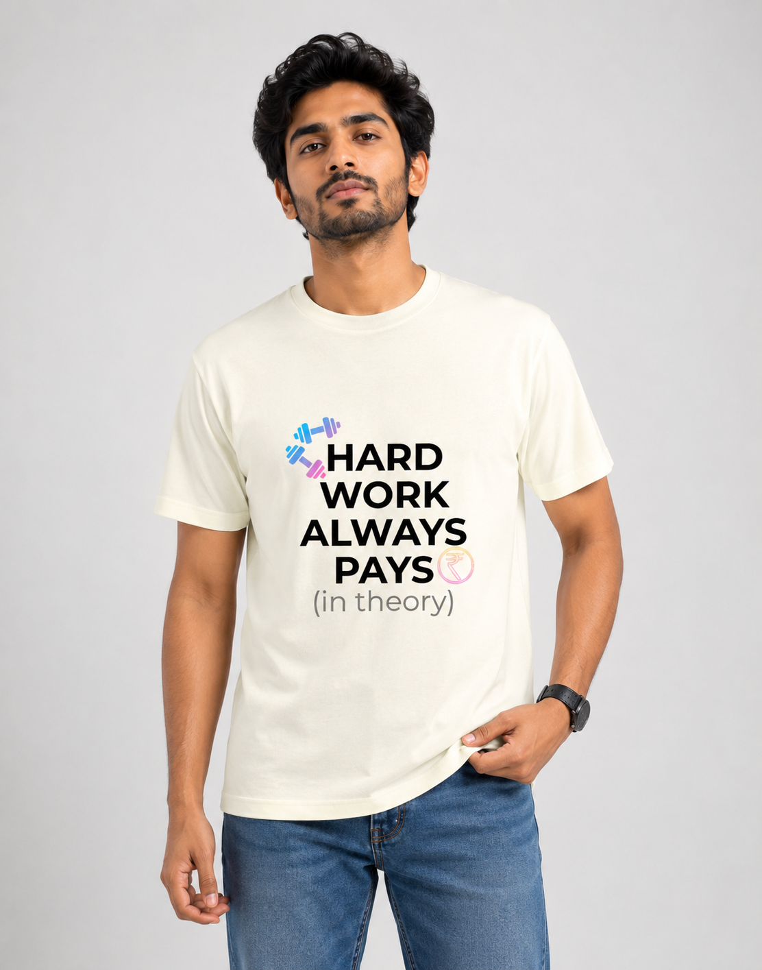 Hard Work Always Pays (In Theory) - Classic Crew Cotton T-Shirt for Men