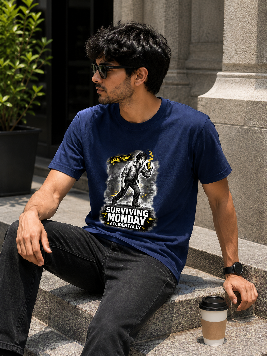 Surviving Monday Accidentally Funny T-Shirt | Monday Mood Graphic Cotton Tee