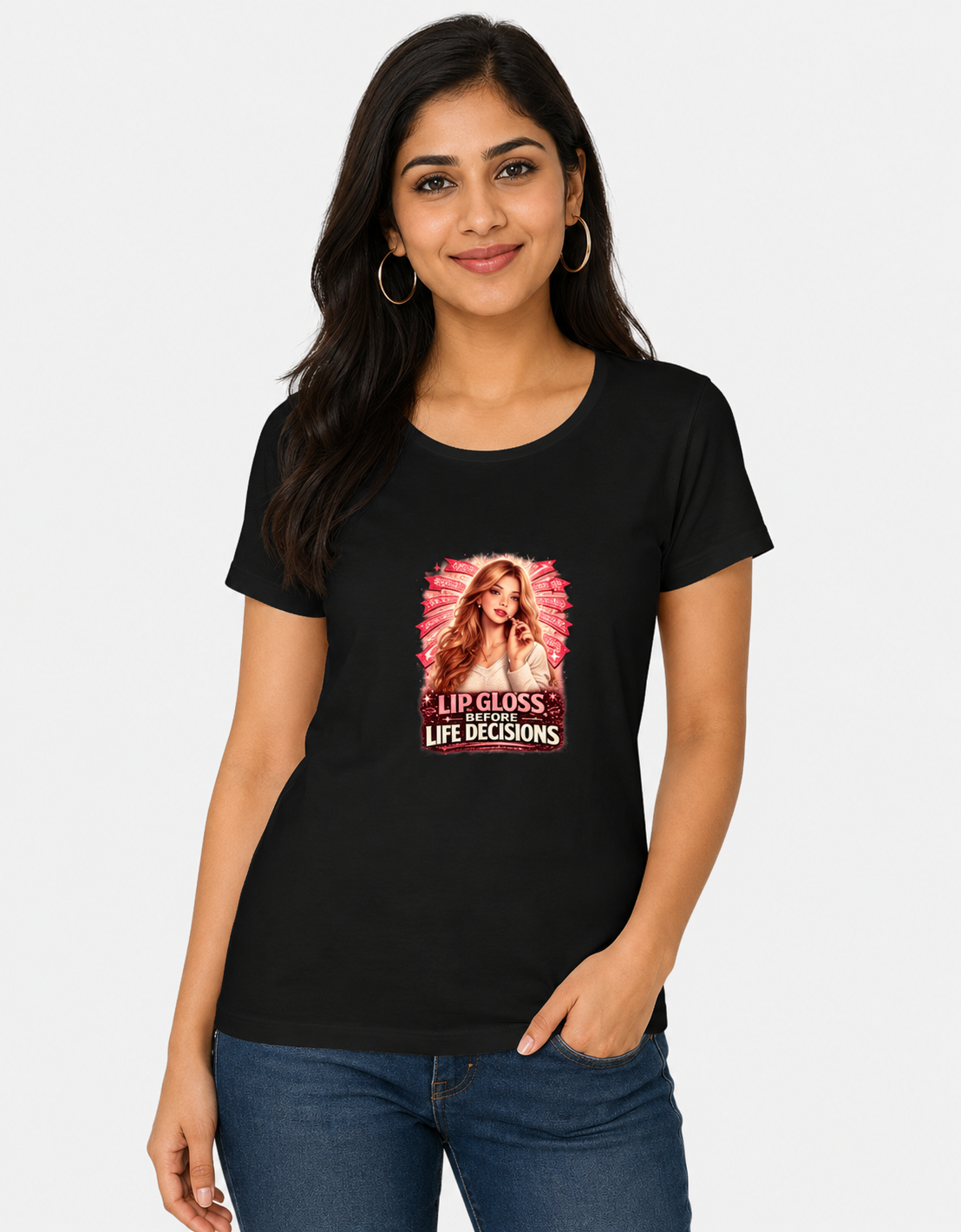 Lip Gloss Before Life Decisions - Classic Crew Cotton T-Shirt for Women