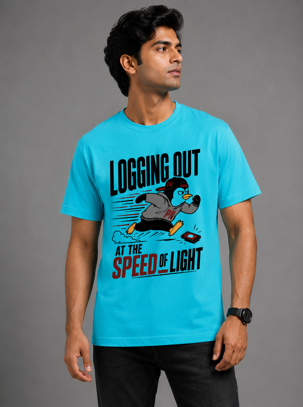 Logging Out at the Speed of Light Graphic T-Shirt | Cotton Printed Men's T-Shirt