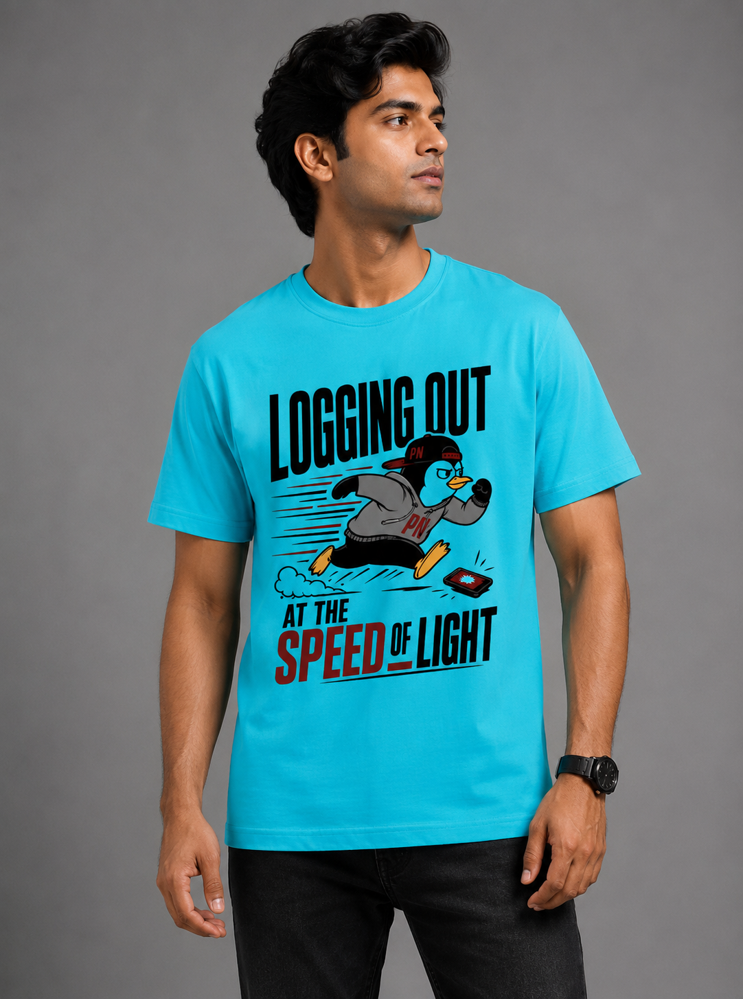Logging Out at the Speed of Light Graphic T-Shirt | Cotton Printed Men's T-Shirt